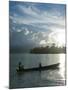 Boys in a Canoe in Backlit in the Marovo Lagoon, Solomon Islands, Pacific-Michael Runkel-Mounted Photographic Print