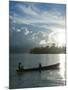 Boys in a Canoe in Backlit in the Marovo Lagoon, Solomon Islands, Pacific-Michael Runkel-Mounted Photographic Print