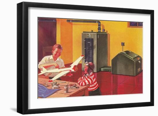 Boys in Basement with Model Airplane-null-Framed Art Print