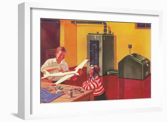 Boys in Basement with Model Airplane-null-Framed Art Print