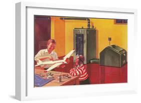 Boys in Basement with Model Airplane-null-Framed Art Print