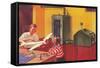 Boys in Basement with Model Airplane-null-Framed Stretched Canvas