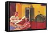 Boys in Basement with Model Airplane-null-Framed Stretched Canvas