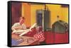 Boys in Basement with Model Airplane-Found Image Press-Framed Stretched Canvas