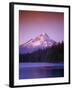 Boys in Canoe on Lost Lake with Mt Hood in the Distance, Mt Hood National Forest, Oregon, USA-Janis Miglavs-Framed Premium Photographic Print