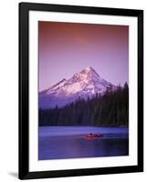 Boys in Canoe on Lost Lake with Mt Hood in the Distance, Mt Hood National Forest, Oregon, USA-Janis Miglavs-Framed Photographic Print