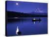 Boys in Canoe on Lost Lake with Mt Hood in the Distance, Mt Hood National Forest, Oregon, USA-Janis Miglavs-Stretched Canvas