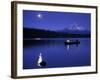 Boys in Canoe on Lost Lake with Mt Hood in the Distance, Mt Hood National Forest, Oregon, USA-Janis Miglavs-Framed Photographic Print