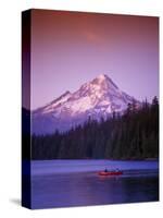 Boys in Canoe on Lost Lake with Mt Hood in the Distance, Mt Hood National Forest, Oregon, USA-Janis Miglavs-Stretched Canvas