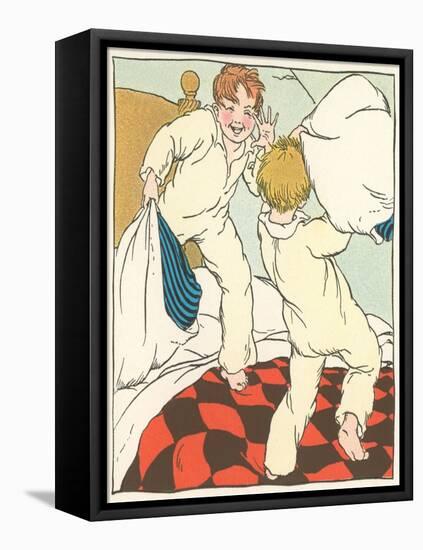 Boys in Pillow Fight-null-Framed Stretched Canvas