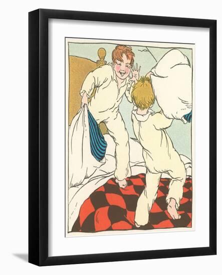 Boys in Pillow Fight-null-Framed Art Print