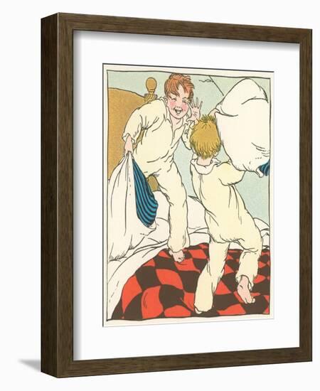 Boys in Pillow Fight-null-Framed Art Print