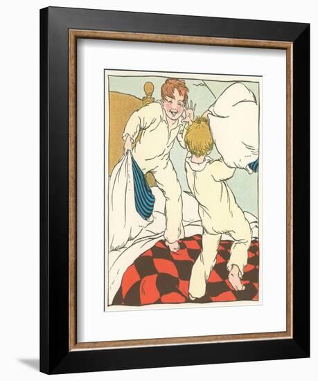 Boys in Pillow Fight-null-Framed Art Print