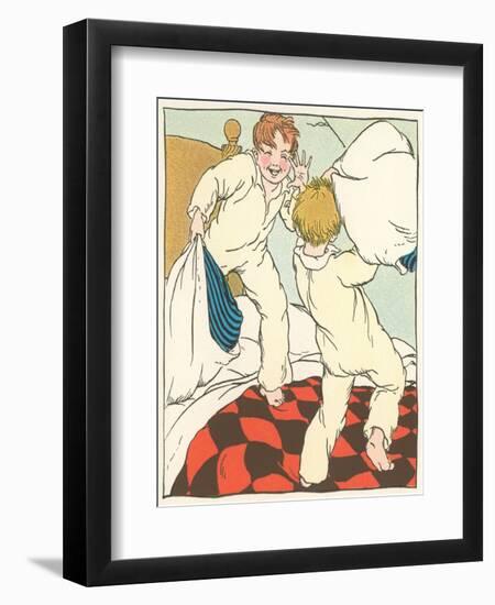 Boys in Pillow Fight-null-Framed Art Print