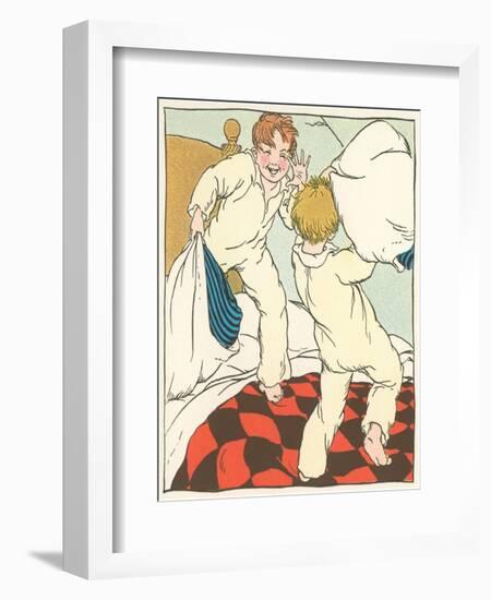 Boys in Pillow Fight-null-Framed Art Print