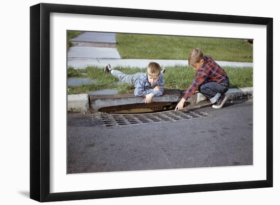 Boys Looking into Grate-William P. Gottlieb-Framed Photographic Print