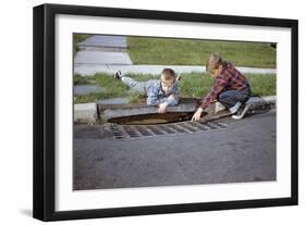 Boys Looking into Grate-William P. Gottlieb-Framed Photographic Print
