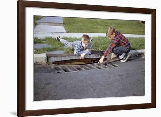 Boys Looking into Grate-William P. Gottlieb-Framed Photographic Print