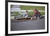 Boys Looking into Grate-William P. Gottlieb-Framed Photographic Print