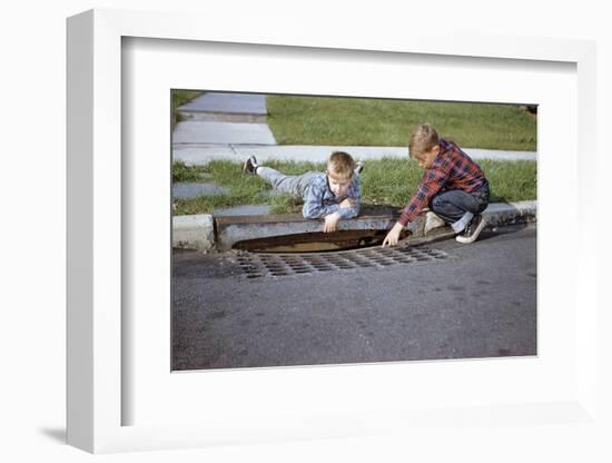 Boys Looking into Grate-William P. Gottlieb-Framed Photographic Print