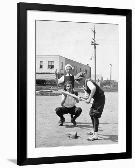 Boys Play Baseball in a Sandlot, Ca. 1923-null-Framed Premium Photographic Print