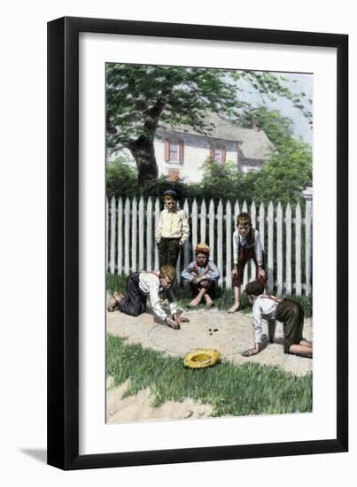 Boys Playing a Game of Marbles in a Small Town, Early 1900s-null-Framed Premium Giclee Print