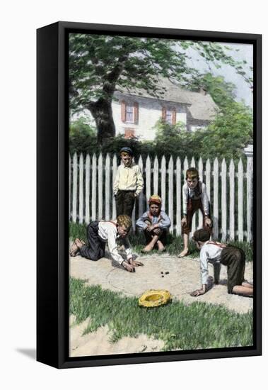 Boys Playing a Game of Marbles in a Small Town, Early 1900s-null-Framed Stretched Canvas