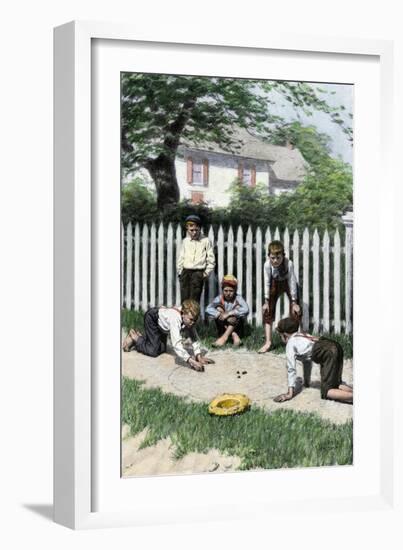 Boys Playing a Game of Marbles in a Small Town, Early 1900s-null-Framed Giclee Print