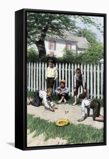 Boys Playing a Game of Marbles in a Small Town, Early 1900s-null-Framed Stretched Canvas