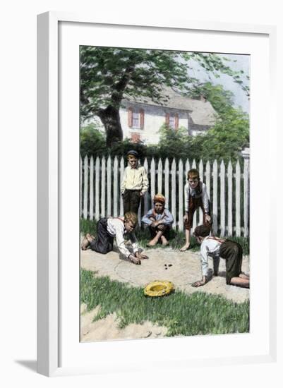 Boys Playing a Game of Marbles in a Small Town, Early 1900s-null-Framed Giclee Print