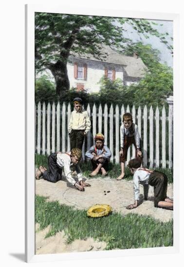 Boys Playing a Game of Marbles in a Small Town, Early 1900s-null-Framed Giclee Print