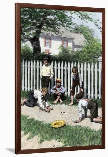 Boys Playing a Game of Marbles in a Small Town, Early 1900s-null-Framed Giclee Print