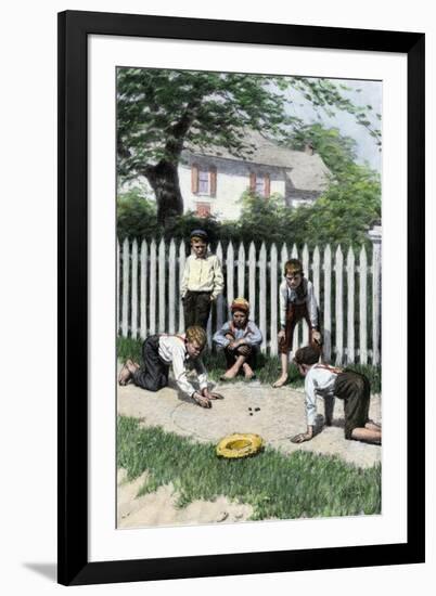 Boys Playing a Game of Marbles in a Small Town, Early 1900s-null-Framed Giclee Print