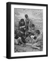 Boys Playing Cards on Steps in Town-Dmitri Kessel-Framed Photographic Print