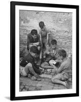 Boys Playing Cards on Steps in Town-Dmitri Kessel-Framed Photographic Print