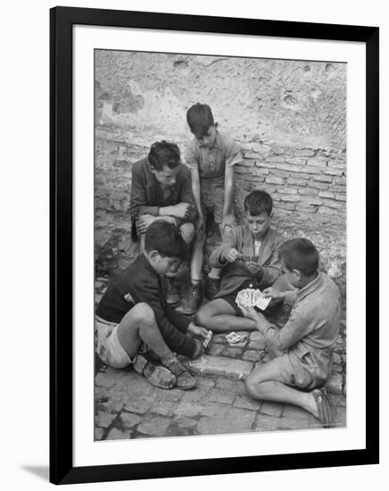 Boys Playing Cards on Steps in Town-Dmitri Kessel-Framed Photographic Print