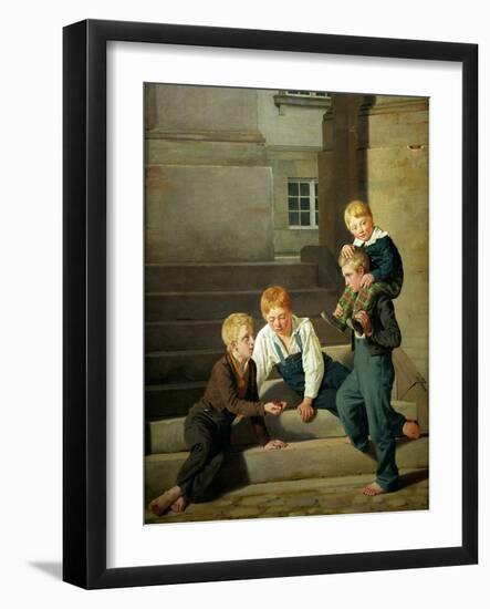 Boys playing dice in front of Christiansborg palace in Copenhagen.-Constantin Hansen-Framed Giclee Print