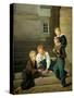 Boys playing dice in front of Christiansborg palace in Copenhagen.-Constantin Hansen-Stretched Canvas