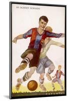 Boys Playing Football in Spanish Team Colours-null-Mounted Photographic Print