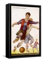 Boys Playing Football in Spanish Team Colours-null-Framed Stretched Canvas