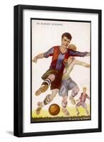 Boys Playing Football in Spanish Team Colours-null-Framed Photographic Print