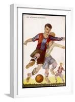 Boys Playing Football in Spanish Team Colours-null-Framed Photographic Print