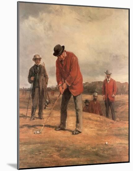 Boys Playing Golf on Hill (Painting) Sport Art Print Poster-null-Mounted Poster
