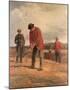 Boys Playing Golf on Hill (Painting) Sport Art Print Poster-null-Mounted Poster