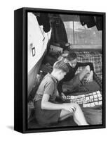 Boys Playing "Skat" Inside Encampment Tent-Ralph Crane-Framed Stretched Canvas