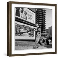 Boys Playing Stickball in Vacant Lot Next to Drake's Cake and Movie "Carnegie Hall"-Ralph Morse-Framed Photographic Print