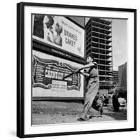 Boys Playing Stickball in Vacant Lot Next to Drake's Cake and Movie "Carnegie Hall"-Ralph Morse-Framed Photographic Print