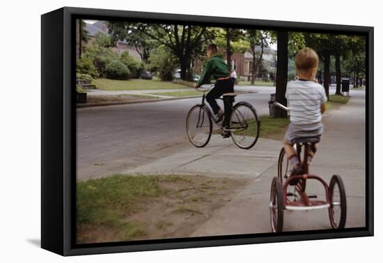 Boys Riding their Bike and Tricycle-William P. Gottlieb-Framed Stretched Canvas