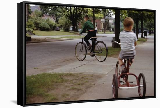 Boys Riding their Bike and Tricycle-William P. Gottlieb-Framed Stretched Canvas