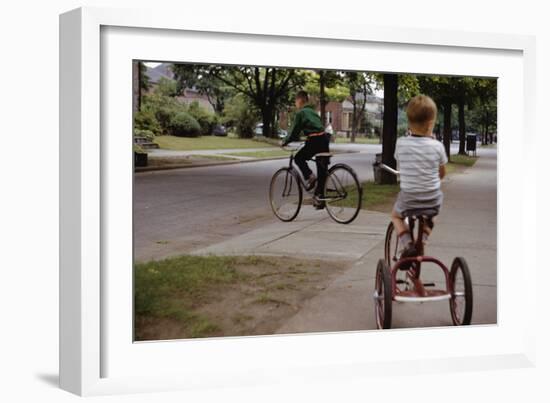 Boys Riding their Bike and Tricycle-William P. Gottlieb-Framed Photographic Print